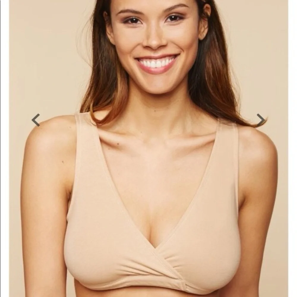 Motherhood Maternity Wrap Front Nursing Bra Size L Nude Beige Cotton Seamless